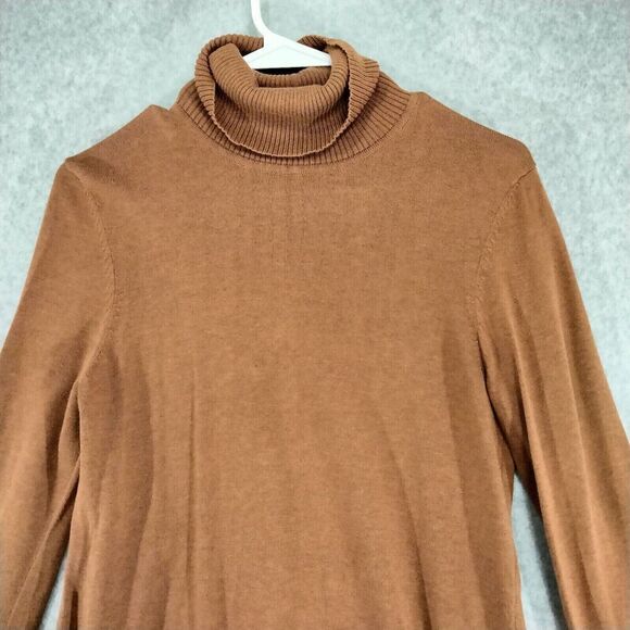 Peruvian Connection Sweater Dress Womens Small Carmel Brown Turtleneck Side Slit - Picture 2 of 11